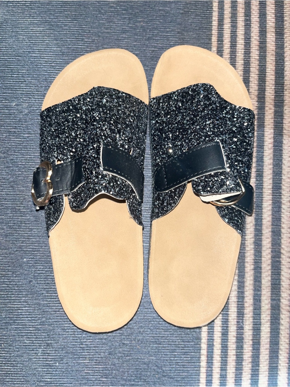 Glitter Buckle Slide Sandals - Black size 8